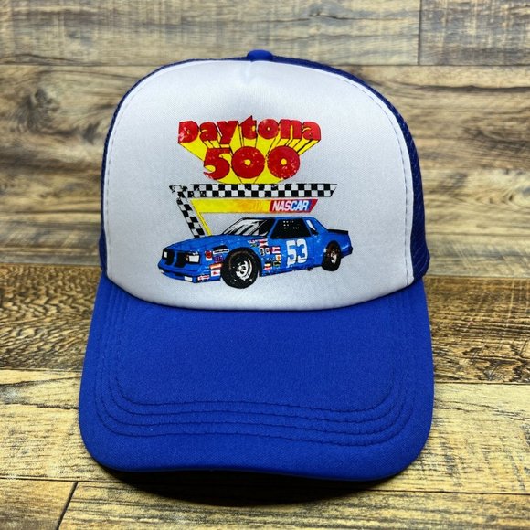 Daytona 500 Mens Trucker Hat Blue Snapback NASCAR Indianapolis Speedway Ball Cap - Picture 2 of 8